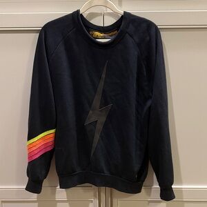Aviator Nation Black Sweatshirt with Rainbow Sleeve